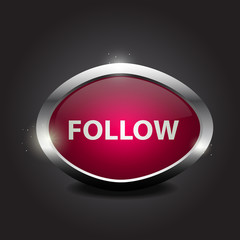Shiny glossy button "Follow"on metal frame