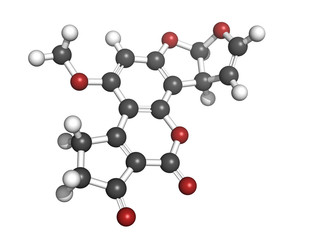 Aflatoxin B1 carcinogenic food contaminant molecule, molecular m