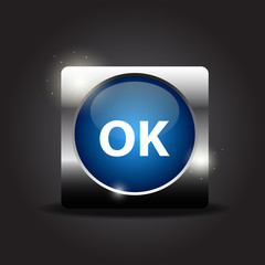 Shiny glossy button "OK" on metal frame