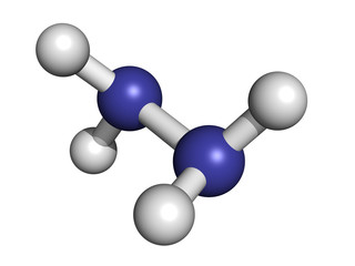 Hydrazine (diazane) rocket fuel component, molecular model.