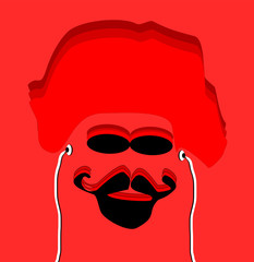 red man with goatee and earphones