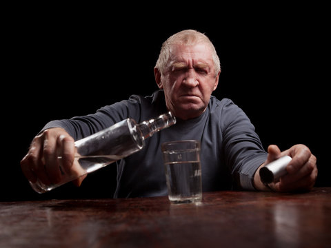 portrait of alcoholic senior man