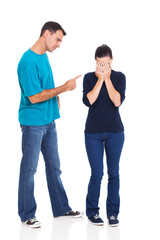 angry boyfriend pointing girlfriend