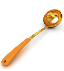gold soup ladle on white background