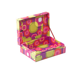 Colorful opened paper jewelry box with empty space