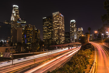 Fototapeta na wymiar Long Exposure Shot In Los Angeles at Night