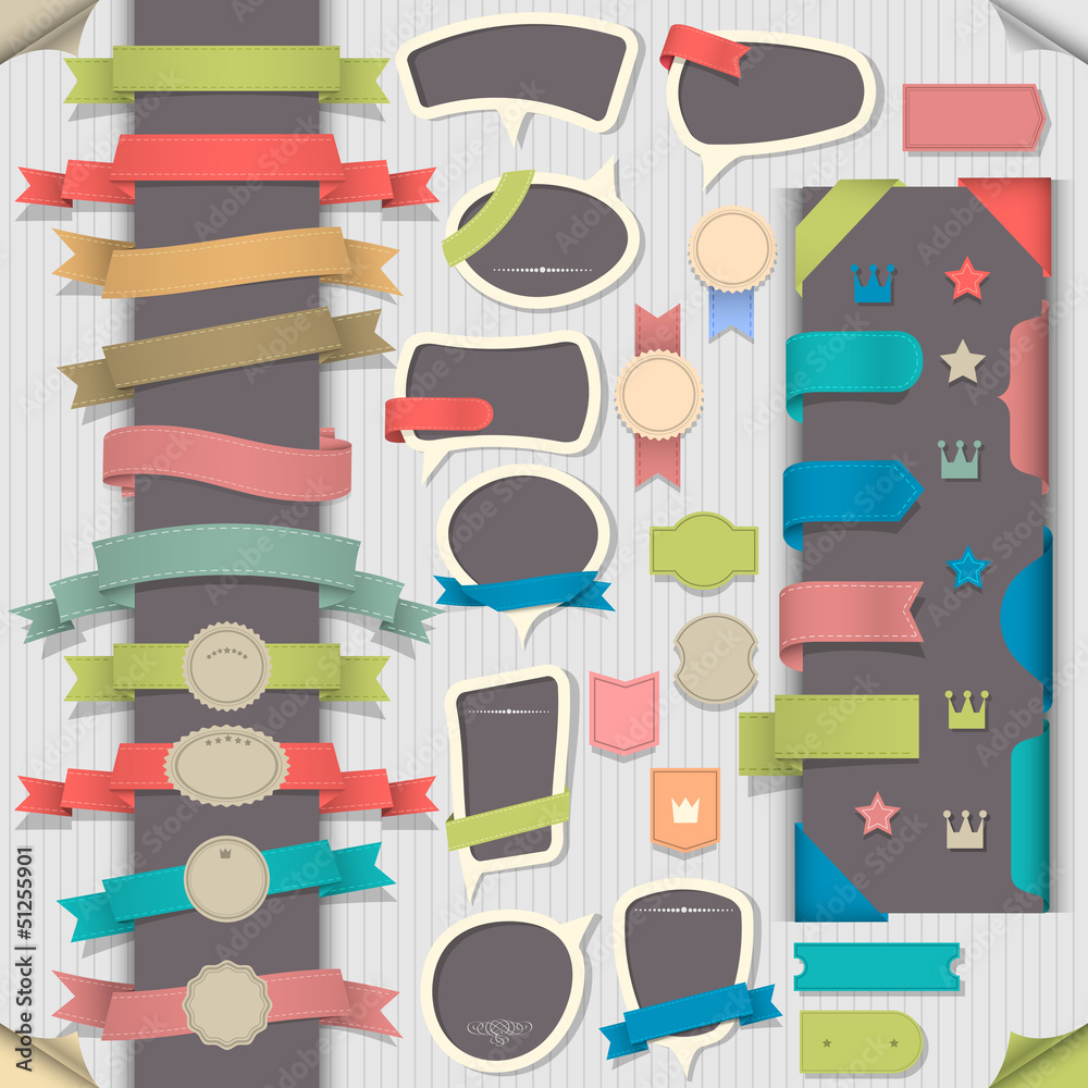Fototapete big set retro design elements and speech bubbles