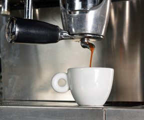 Espresso pouring into a cup