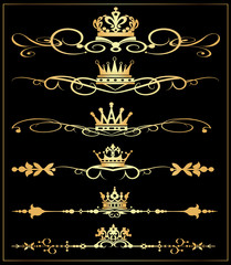 Vector set. Victorian Scrolls and crown. Decorative elements