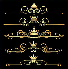 Vector set. Victorian Scrolls and crown. Decorative elements