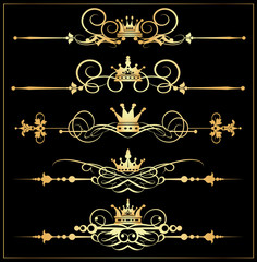 Vector set. Victorian Scrolls and crown. Decorative elements