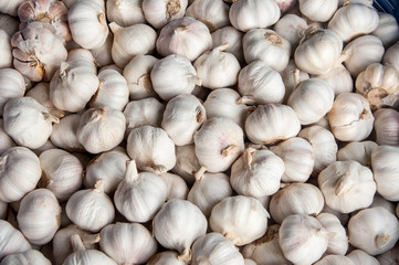 close up of garlic on market stand,Thailand