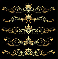 Vector set. Victorian Scrolls and crown. Decorative elements