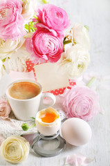 The lightly boiled egg and coffee