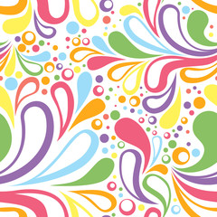 Colorful summer seamless pattern with floral curved elements