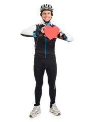 Young Male Cyclist Holding Heart Shape