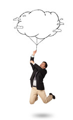 Handsome man holding cloud balloon drawing