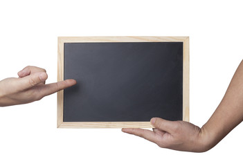 Hands holding a blank blackboard