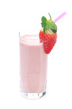 strawberry smoothie in a glass beaker isolated