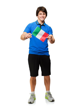 Young Man Holding Italy Flag