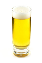 High glass full of light beer isolated over white