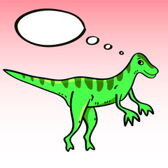 Cute cartoon dinosaur character with a speech bubble, vector