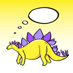 Cute cartoon stegosaurus dinosaur with a speech bubble, vector