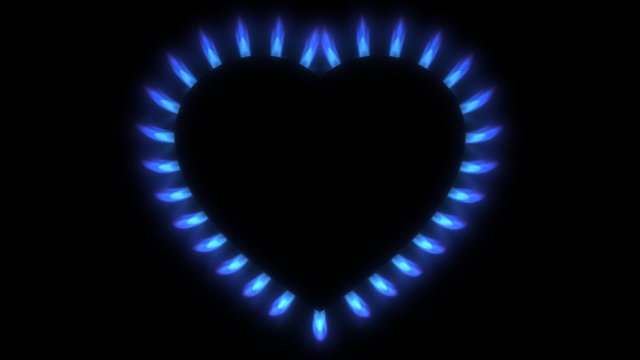 Blue gas stove in the dark