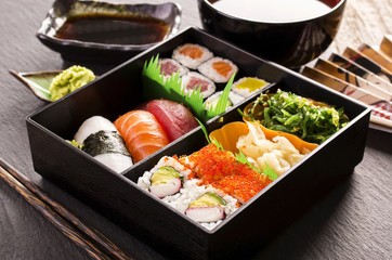 sushi in bento box