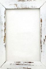 Vertical image of empty wood frame background with old white wood and copy space in the center