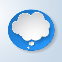Abstract paper speech bubble in the form of a cloud on light blu