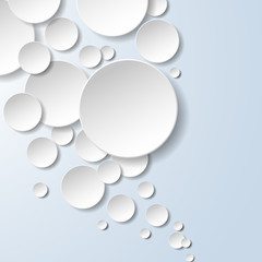 Abstract white paper circles on blue background