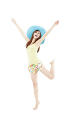 happy young woman dancing in summer during vacation isolated on