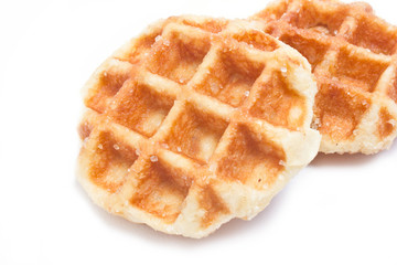 Close up of waffle isolated on white background.