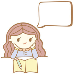 Cartoon girl thinking with white bubble space for your text