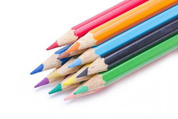 Fototapeta premium Close up of color pencils isolated on white background.