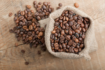 coffee beans in jute bag