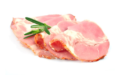 Sliced pork bacon with rosemary