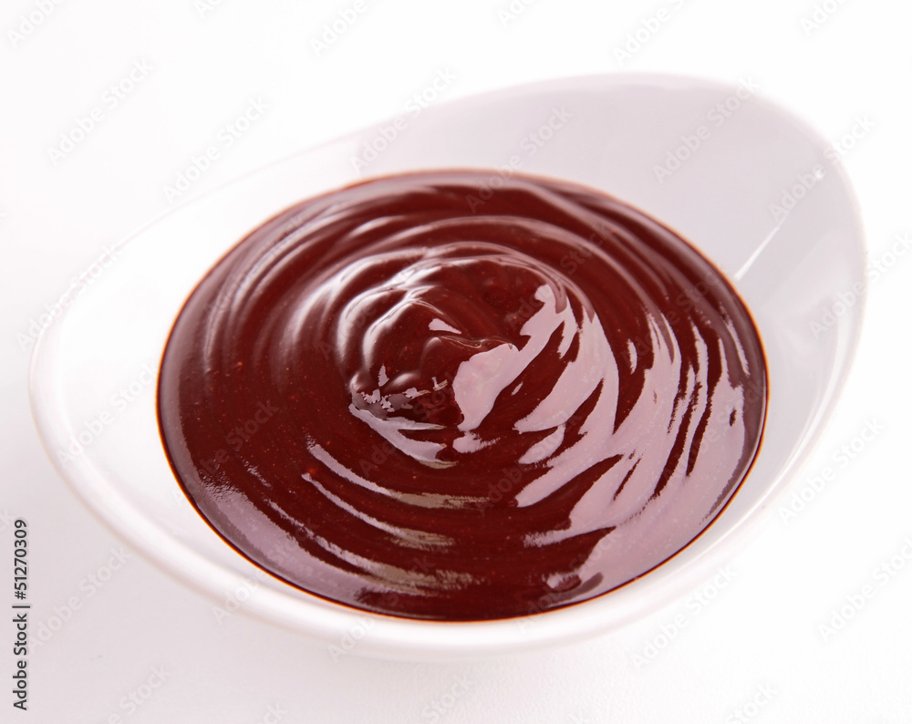 Sticker bowl of chocolate sauce