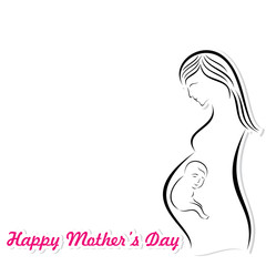 happy mothers day card  with pregnant woman and her fetus