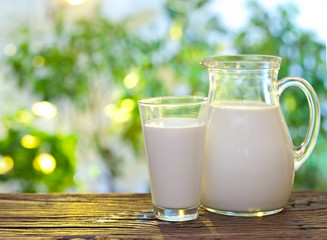Milk in jar and glass.