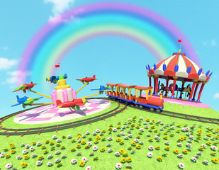 Vergnügungspark mit Regenbogen