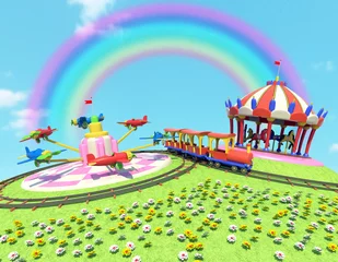 Photo sur Plexiglas Arc en ciel parc d& 39 attractions avec arc-en-ciel