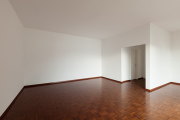White apartment Interior, parquet floor, unfurnished