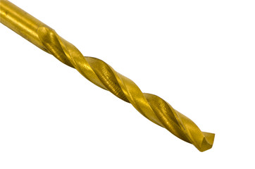 closeup golden drill bit isolated on white