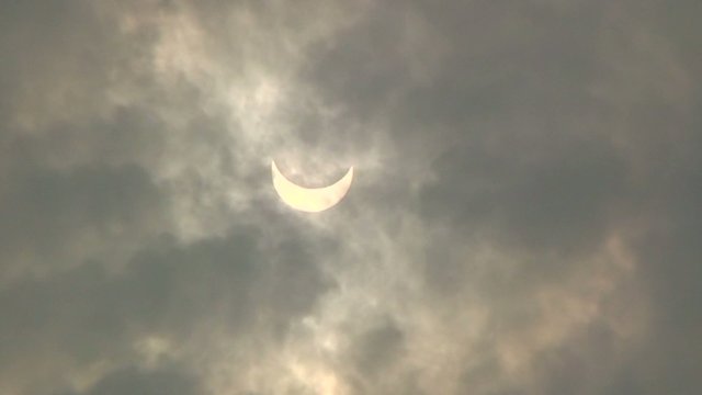 Partial solar eclipse with clouds