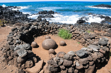 Magnetic round stone in Te Pito Kura, Easter island (Chile)