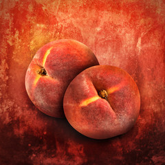Artistic Peach Fruit on Orange Texture