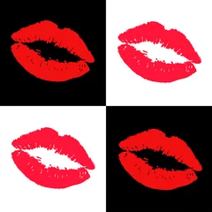Zelfklevend Fotobehang Rood, wit, zwart Lippenstift kus