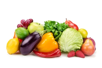 Crédence de cuisine en verre imprimé Légumes ensemble de fruits et légumes isolé sur fond blanc